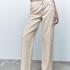 Zara cream cargo wide leg pants